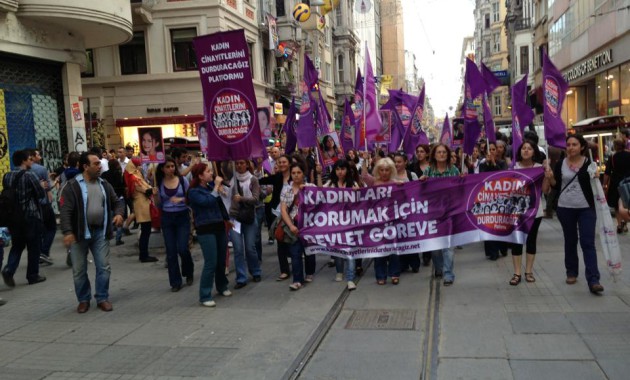 A protest in Taksim square against violence against women